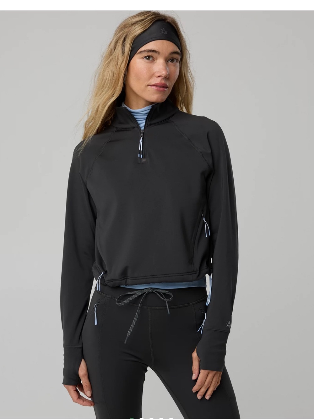 Aerie - Cropped Quarter Zip Black Sweatshirt Small